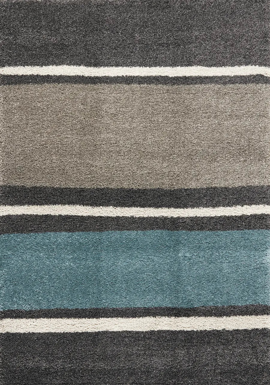 5 x 8 Medium Striped Gray, Taupe and Teal Blue Rug - Maroq-1