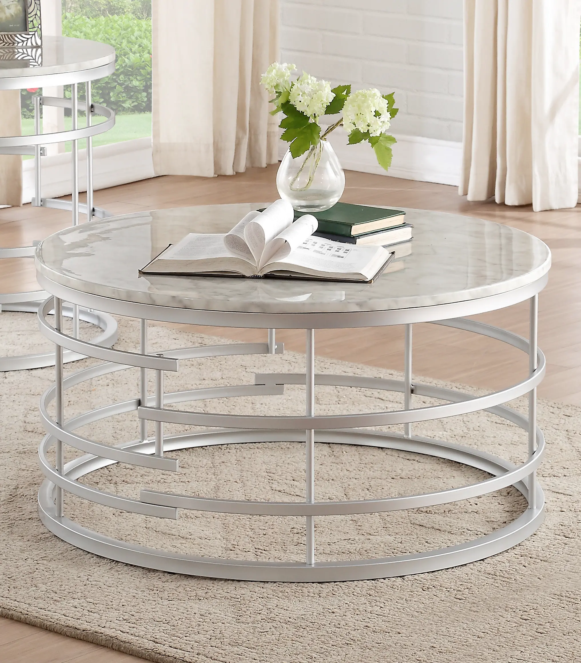 Round Marble and Silver Coffee Table - Brassica-2