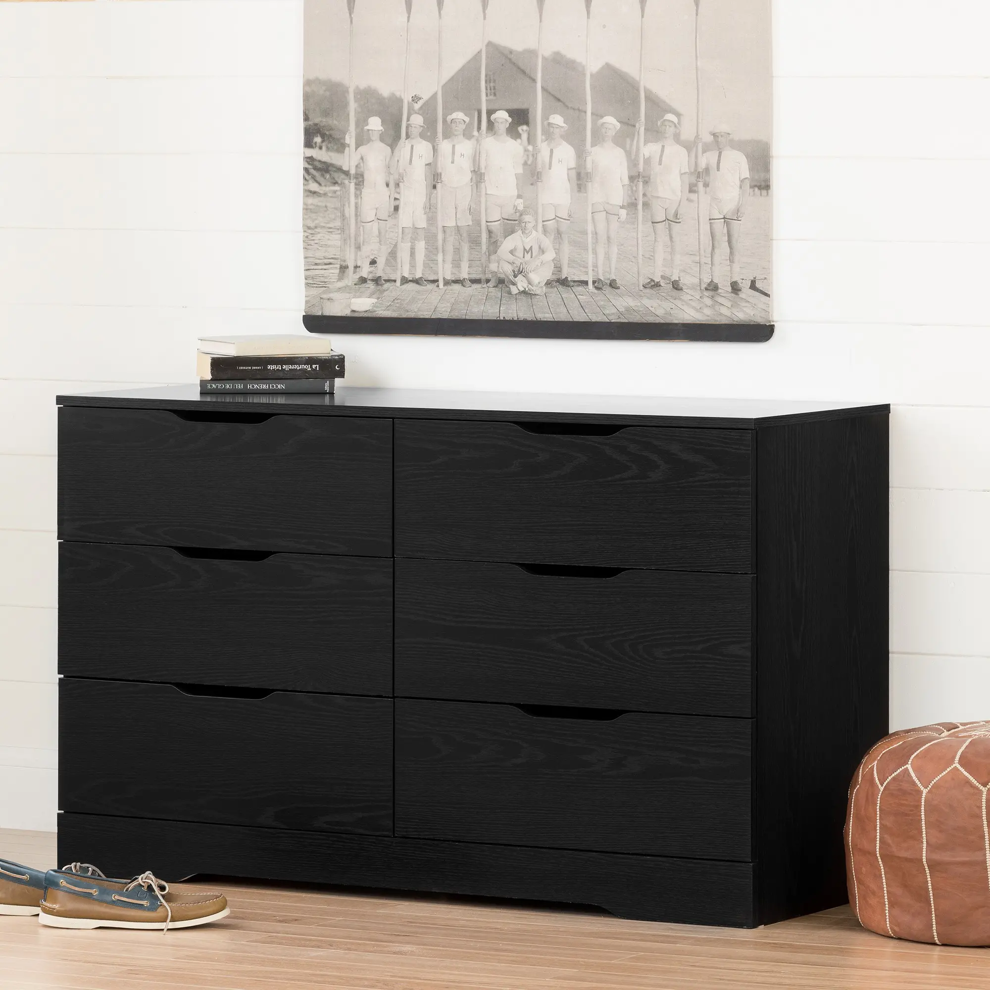 farmhouse dresser black Mid Century Modern Dresser Farmhouse Wooden Storage Cabinet with 4 Dra –  GiraTree main image 0