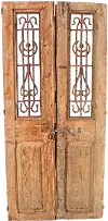 Egyptian Carved Wood Door Pair with Iron