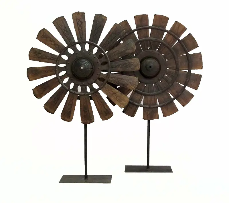 Assorted Wood and Iron Loom Wheel With Base