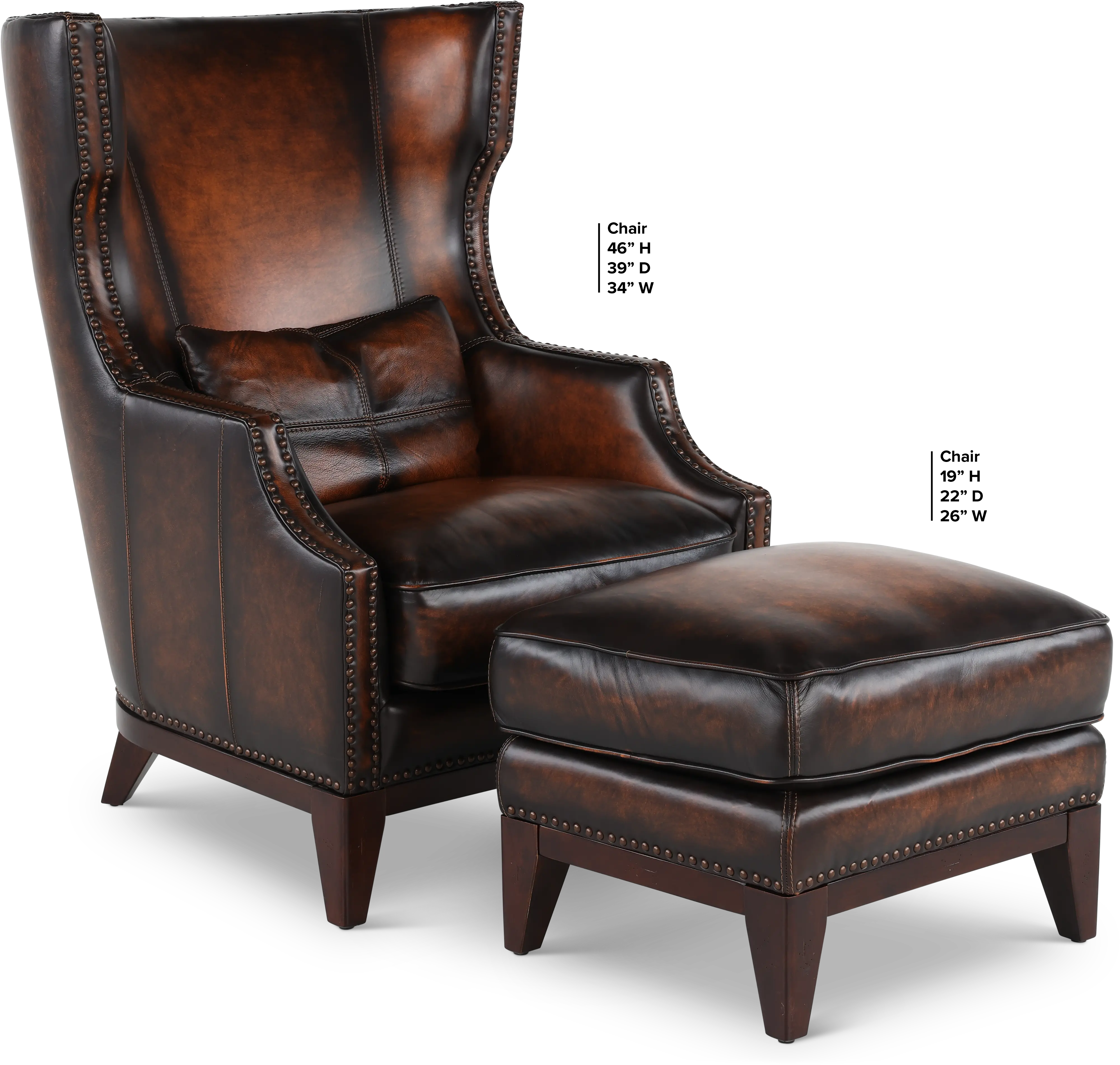 Hillsboro Brown Leather Accent Chair and Ottoman-3