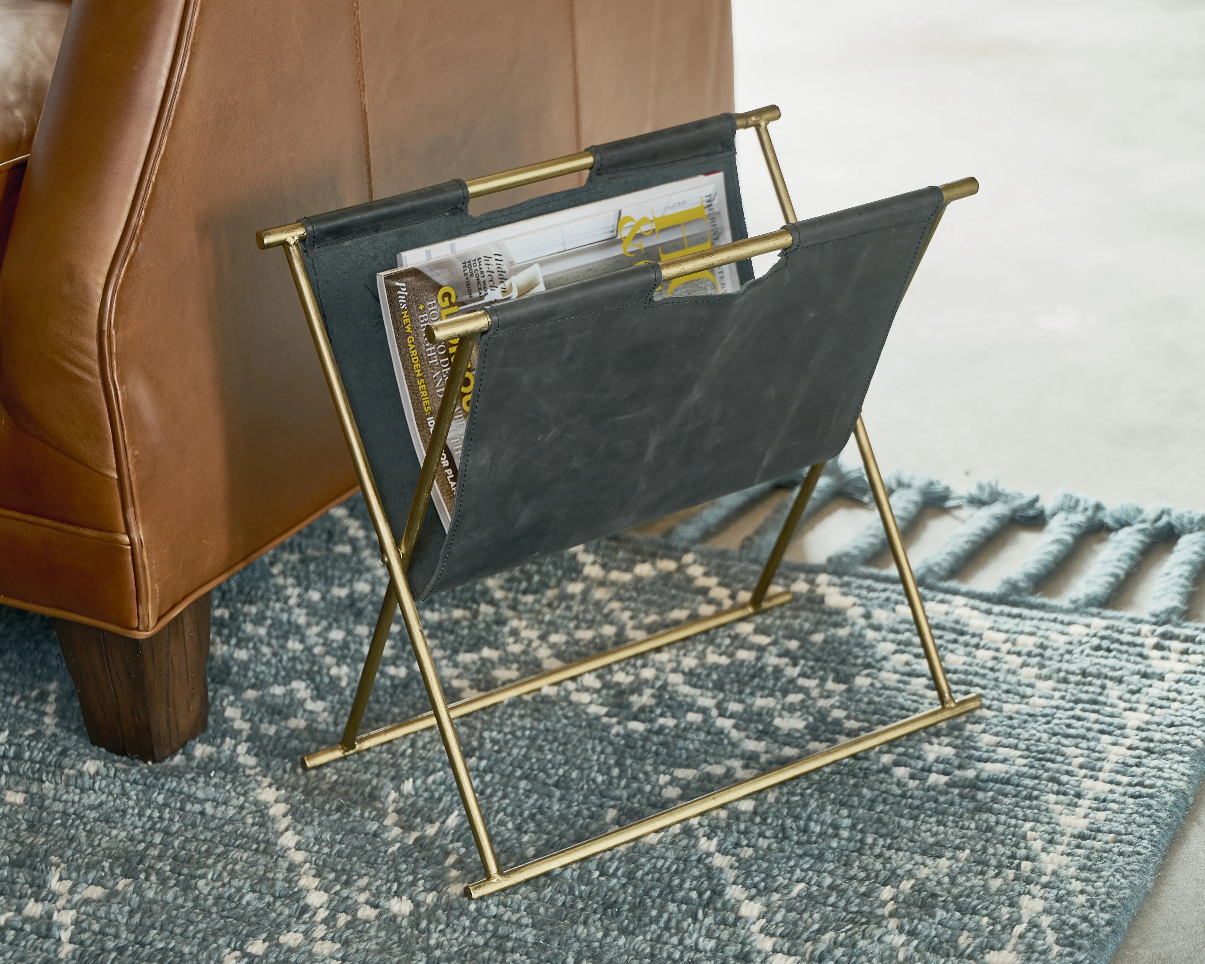 90900032 Magnolia Home Furniture Brass Magazine Holder-2