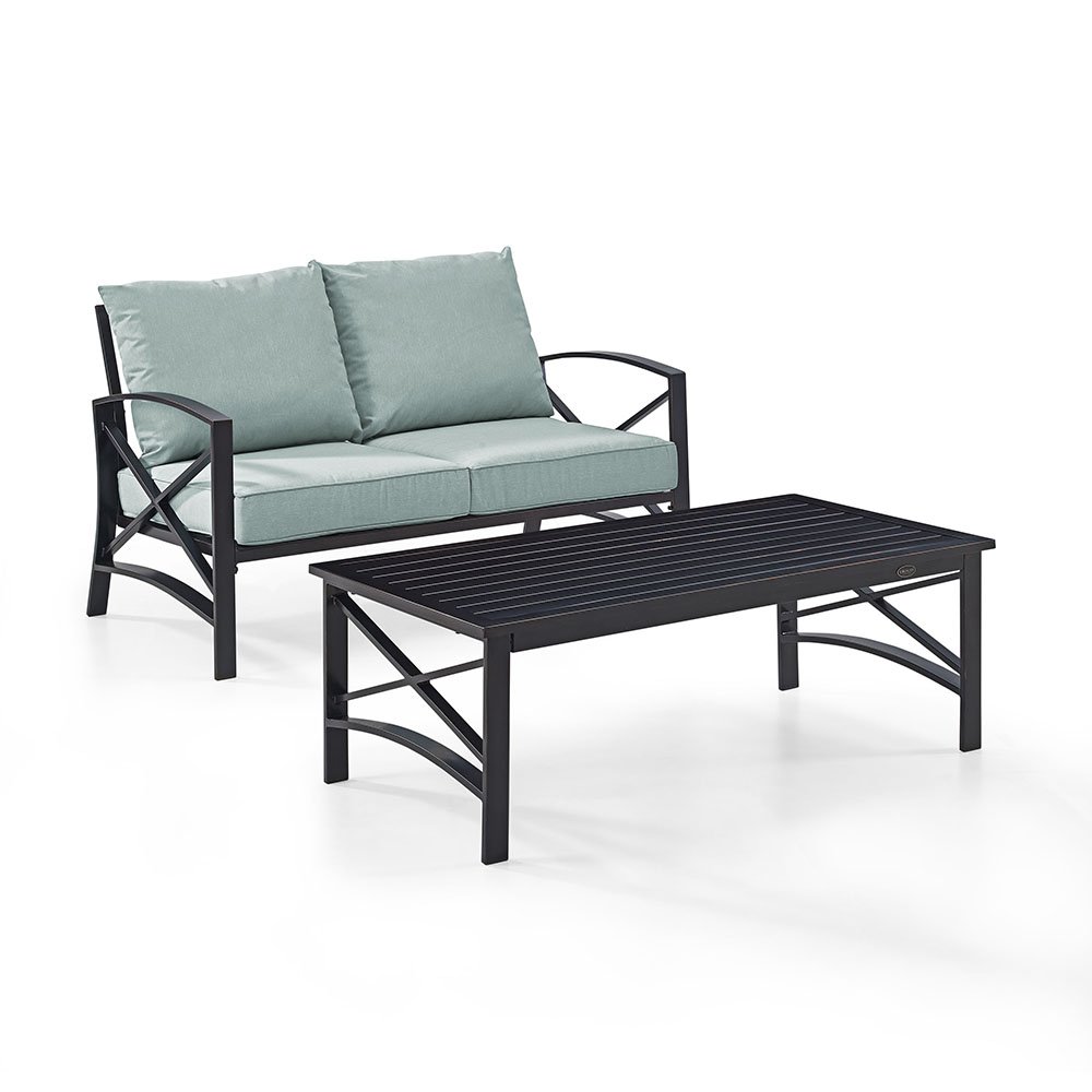 Kaplan 3 Piece Black and Blue Patio Loveseat and Table Set