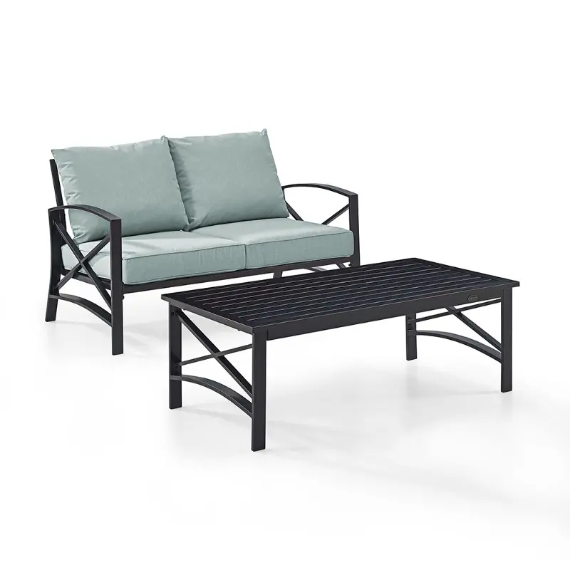 Kaplan 3 Piece Black and Blue Patio Loveseat and Table Set