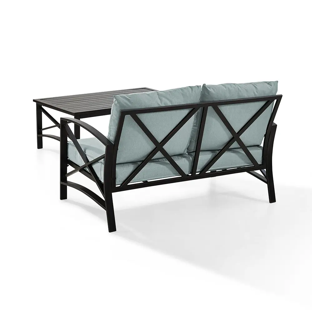 KO60010BZ-MI Kaplan 3 Piece Black and Blue Patio Loveseat and Table Set-3
