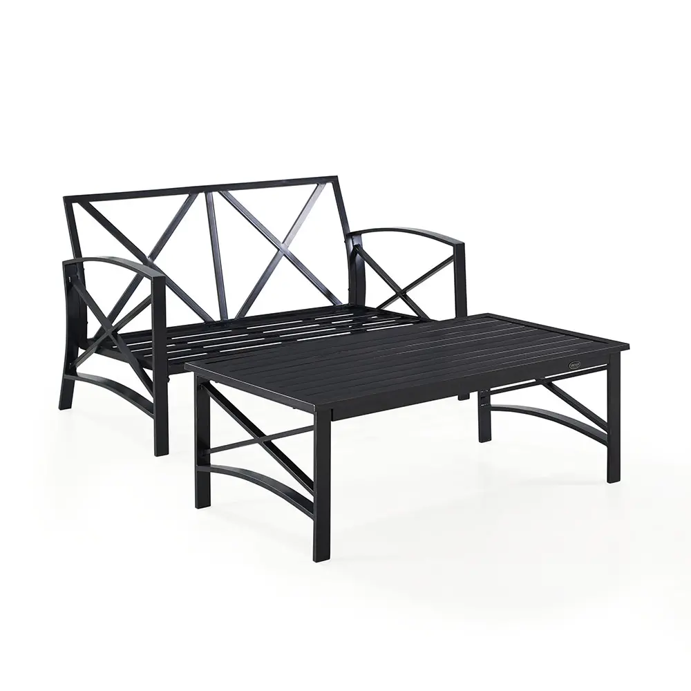 KO60010BZ-MI Kaplan 3 Piece Black and Blue Patio Loveseat and Table Set-4