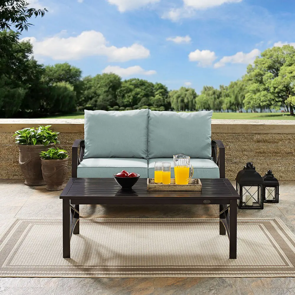 KO60010BZ-MI Kaplan 3 Piece Black and Blue Patio Loveseat and Table Set-5
