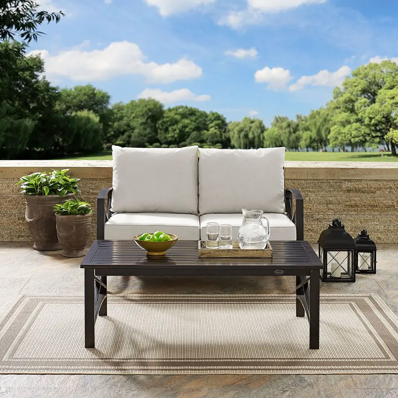 Kaplan Beige Patio Loveseat and Table Set