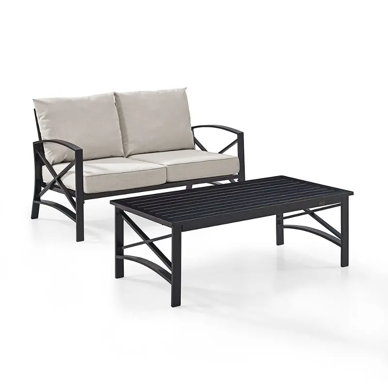 Kaplan Black and Beige Patio Loveseat and Table Set