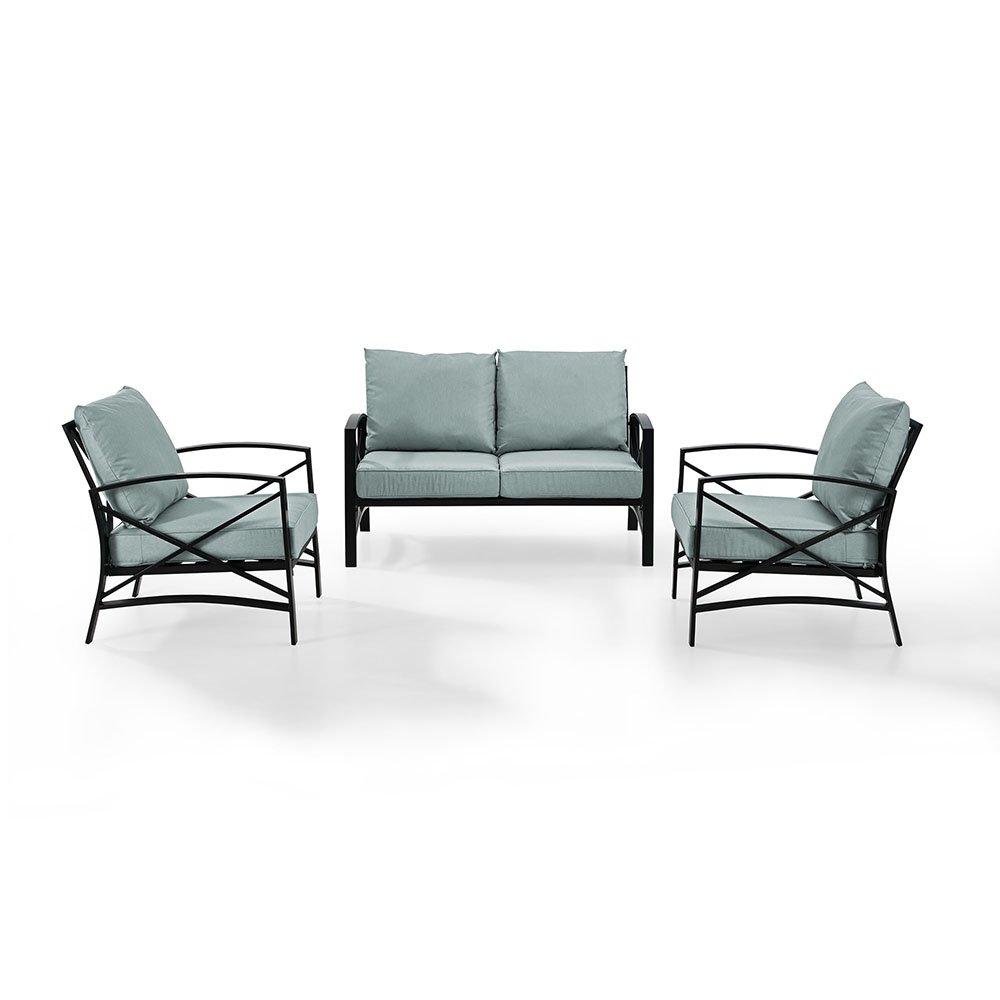 Kaplan 3 Piece Black and Blue Patio Seating Set
