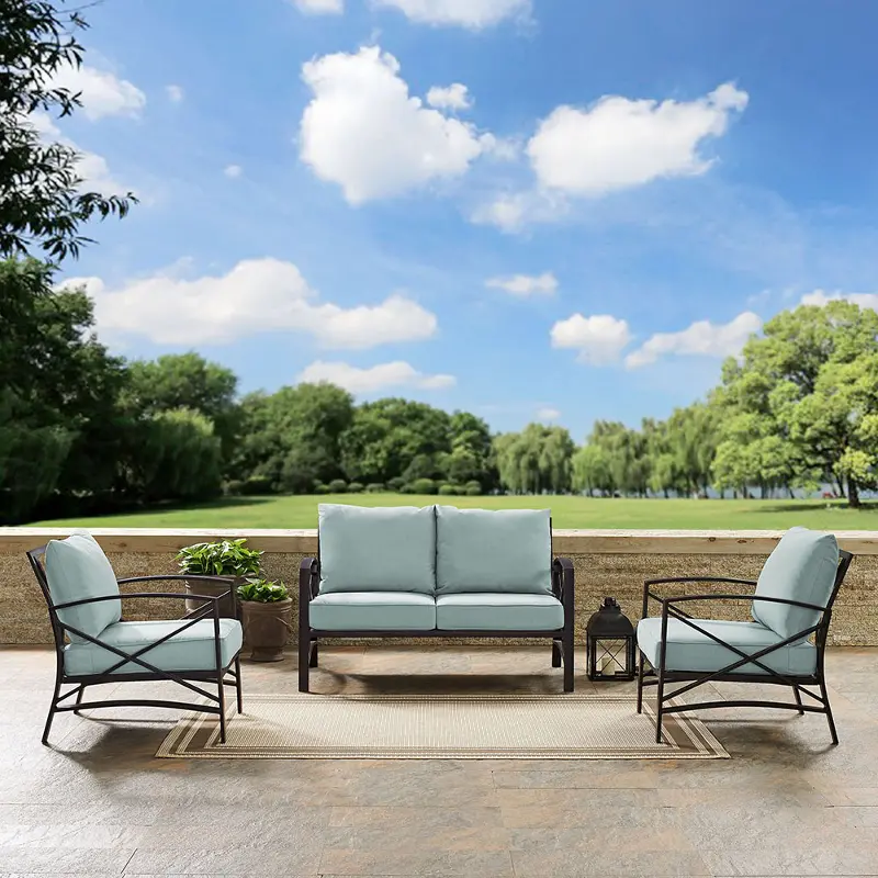 Kaplan 3 Piece Blue Patio Seating Set