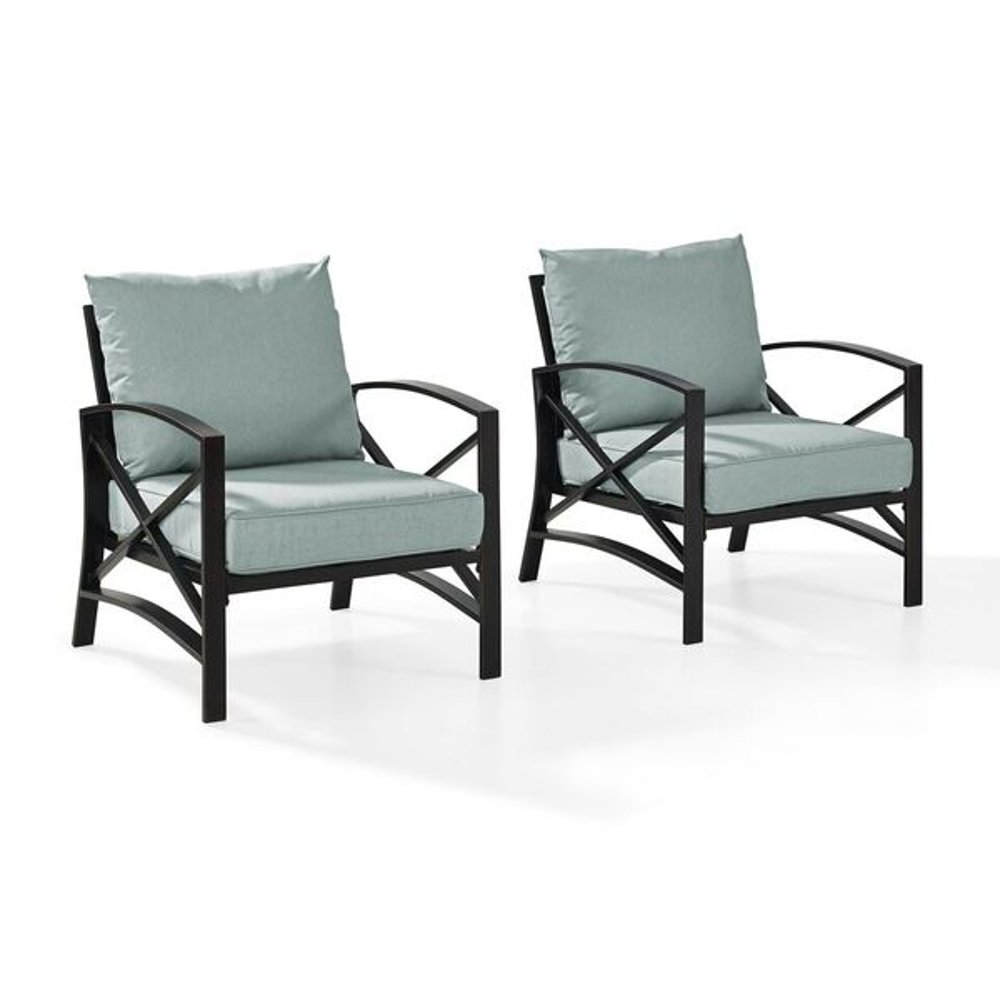 Kaplan Black and Blue Patio Armchairs Set of 2