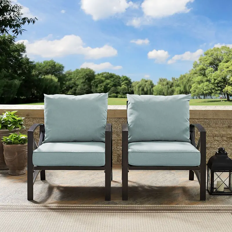 Kaplan Blue Patio Armchairs, Set of 2