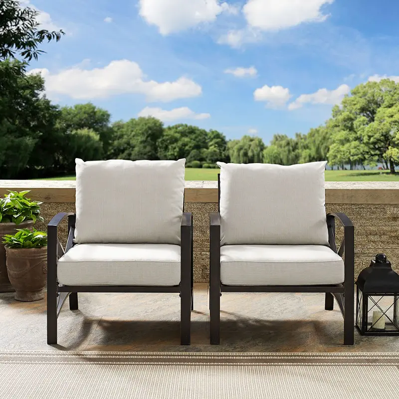 Kaplan Beige Patio Armchairs, Set of 2