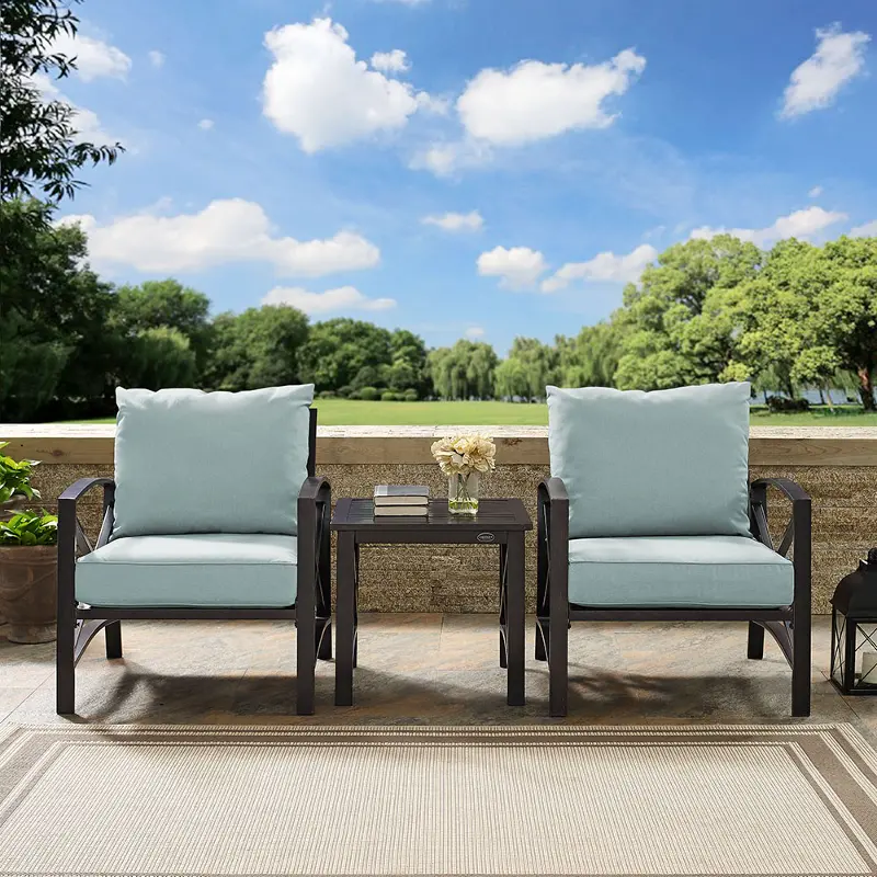 Kaplan 3 Piece Blue Mist and Bronze Patio Armchair Set