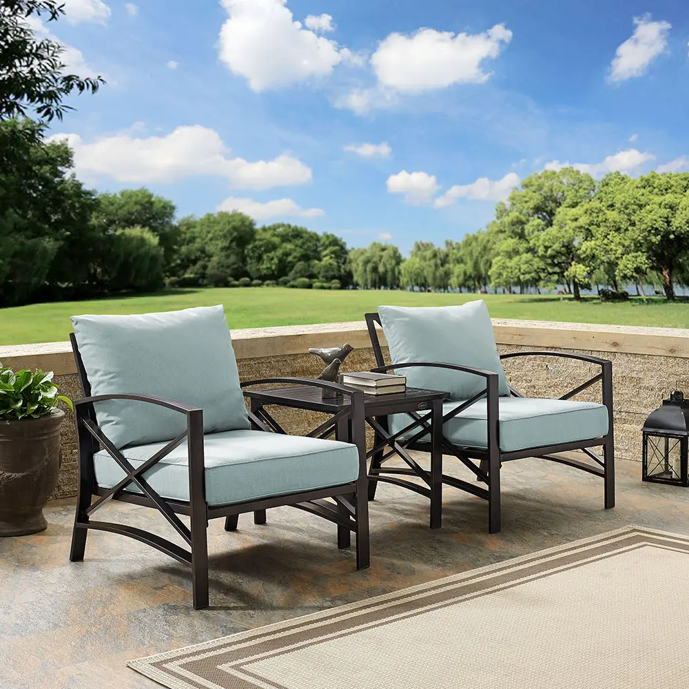 KO60016BZ-MI Kaplan 3 Piece Blue Mist and Bronze Patio Armchair Set-3