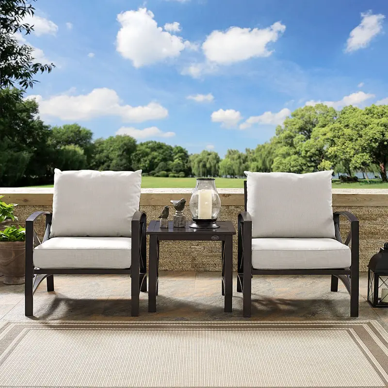 Kaplan 3 Piece Cream and Bronze Patio Armchair Set