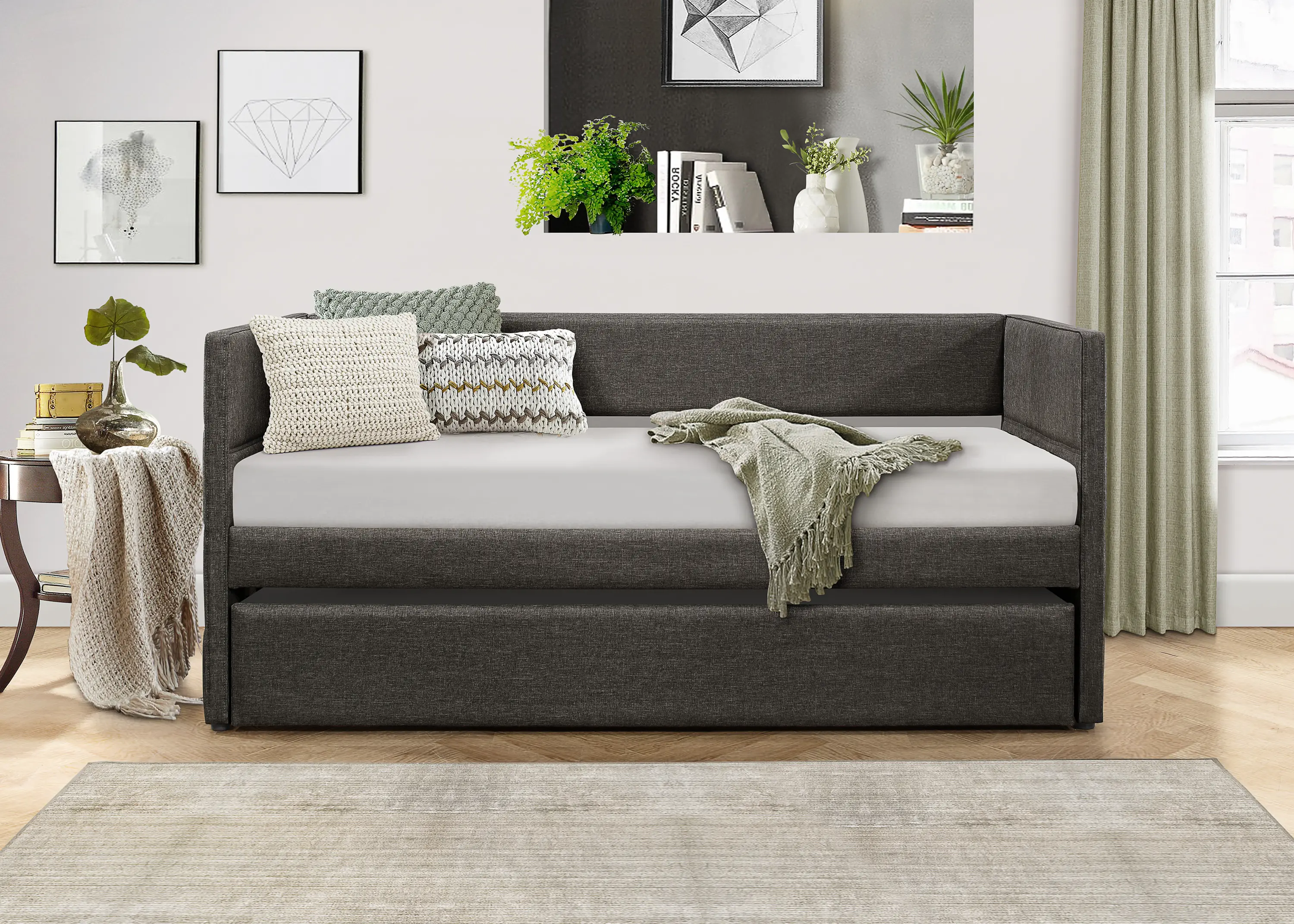 Vining Dark Gray Upholstered Daybed with Trundle-2