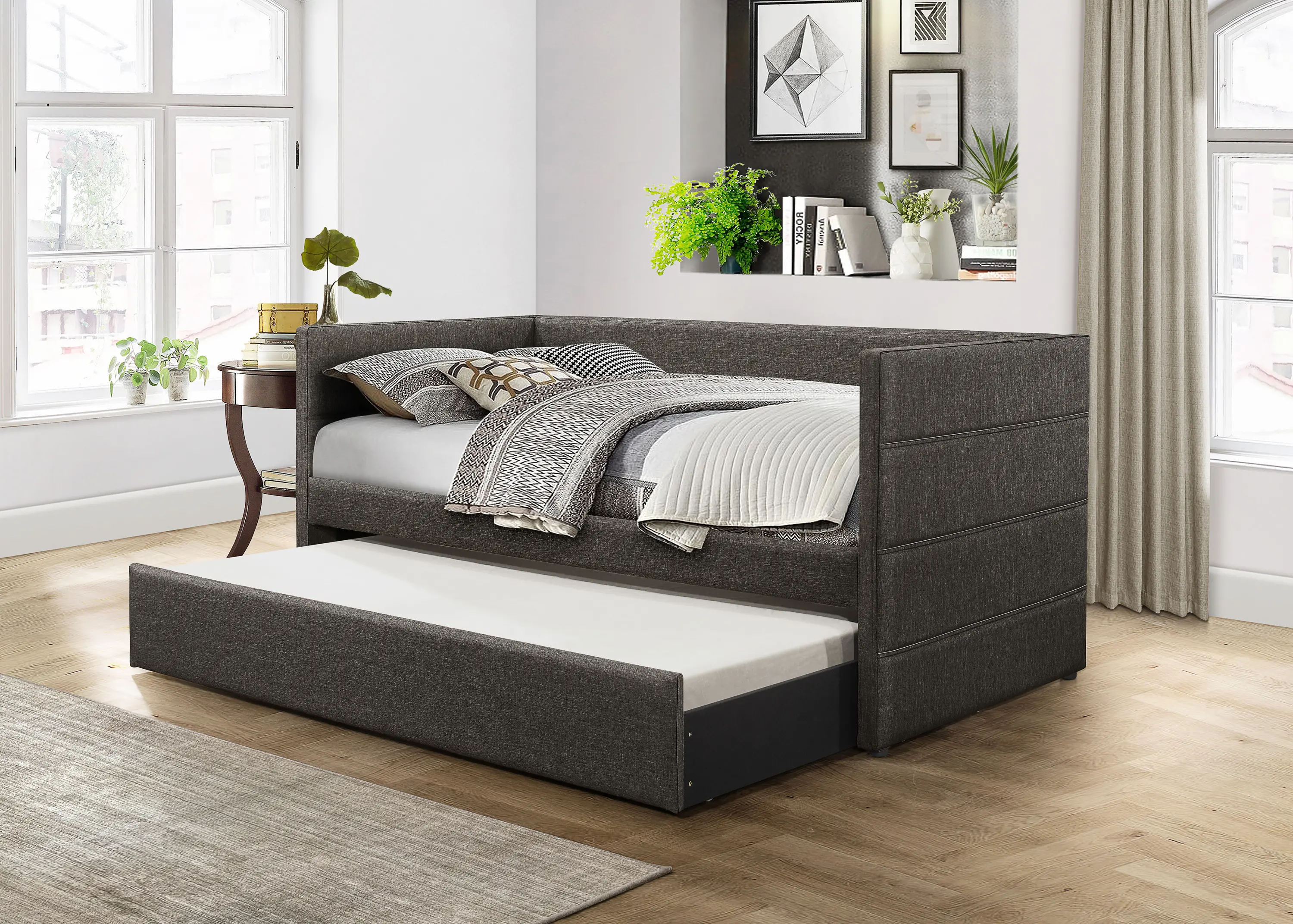 Vining Dark Gray Upholstered Daybed with Trundle-5