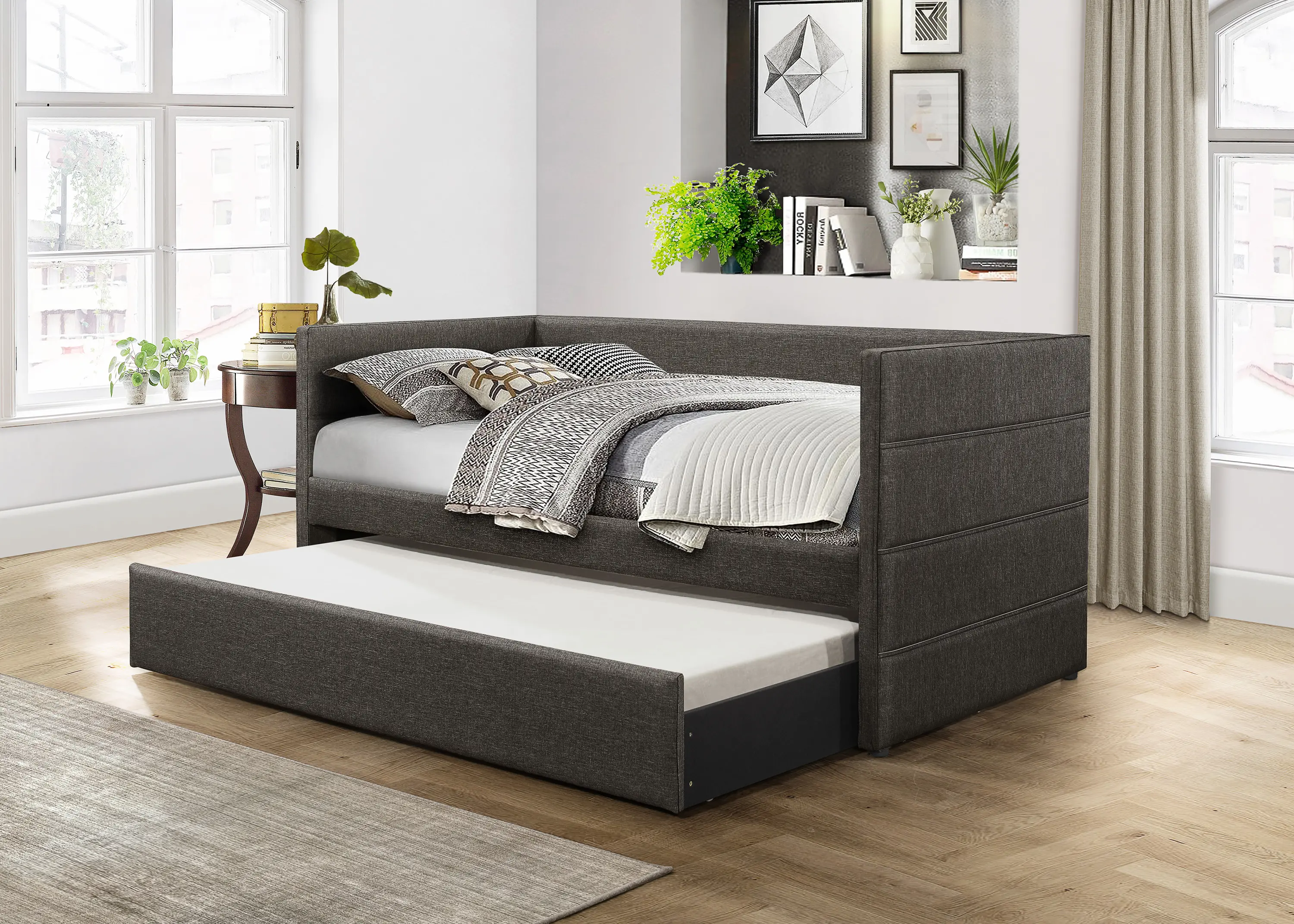 Vining Dark Gray Upholstered Daybed with Trundle-5