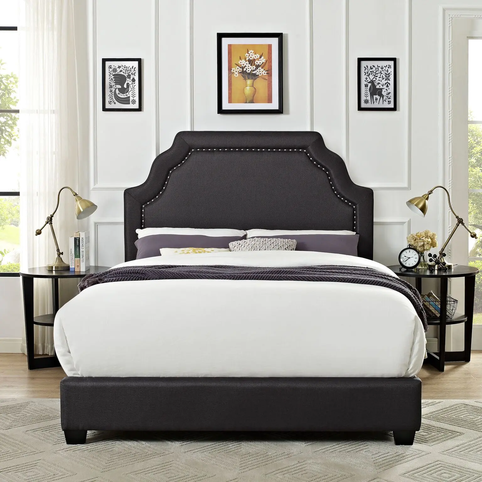 KF705009CL Classic Charcoal Gray Queen Upholstered Bed - Loren-2