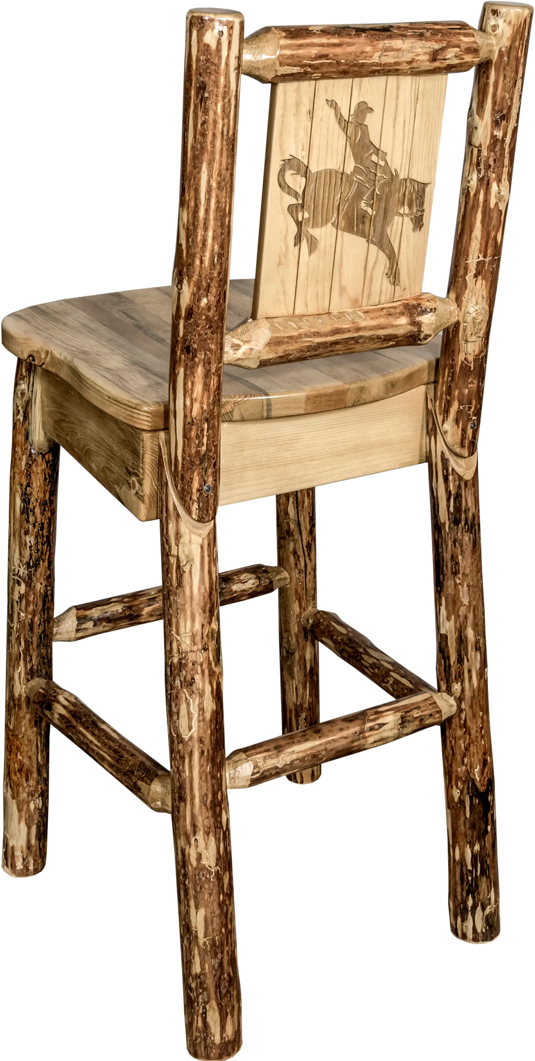 Rustic Bar Stool with Laser Engraved Bronc - Glacier-1