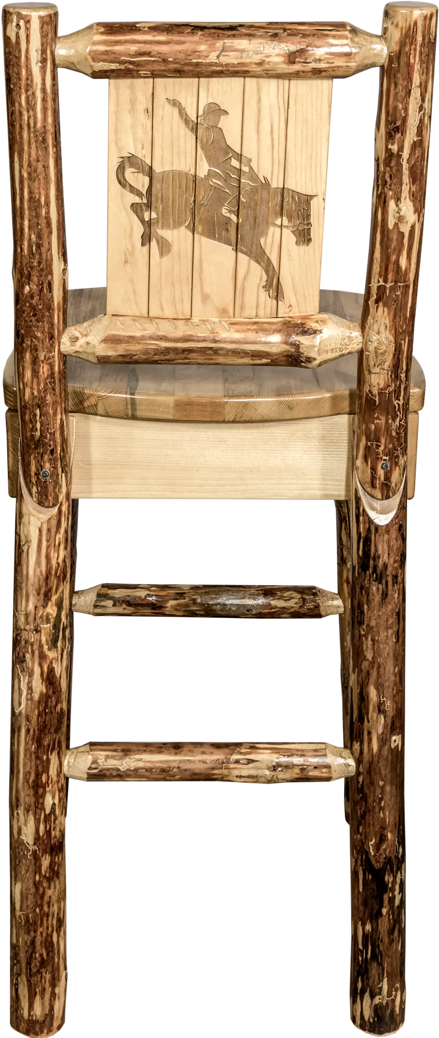 Rustic Bar Stool with Laser Engraved Bronc - Glacier-2