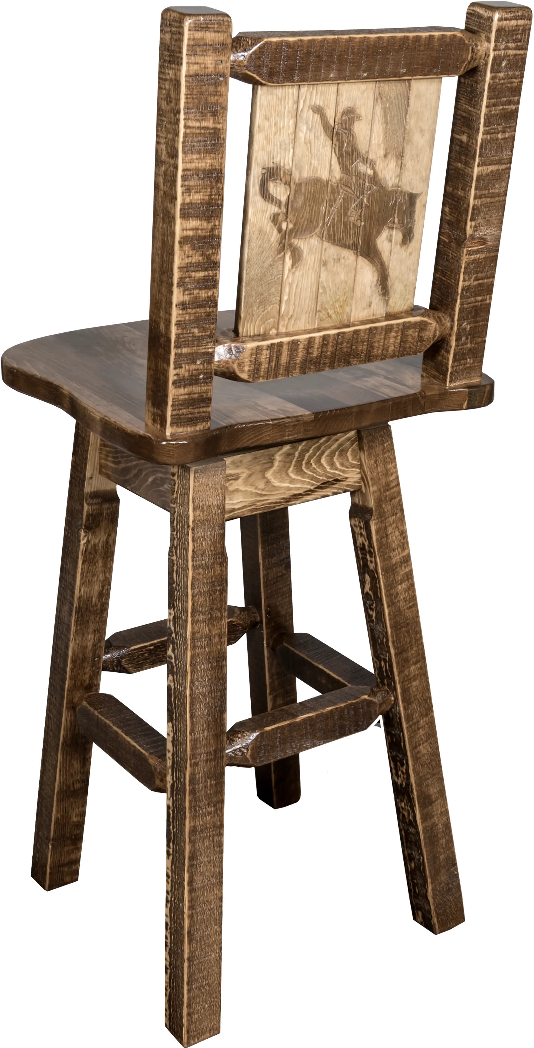 Rustic Swivel Bar Stool with Laser Engraved Bronc - Homestead-1