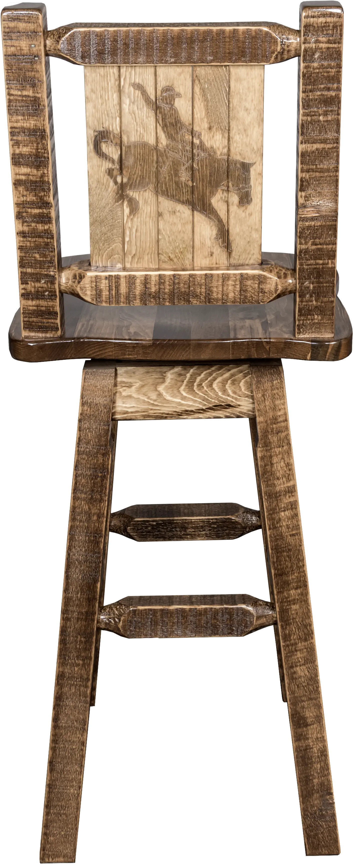 Rustic Swivel Bar Stool with Laser Engraved Bronc - Homestead-2