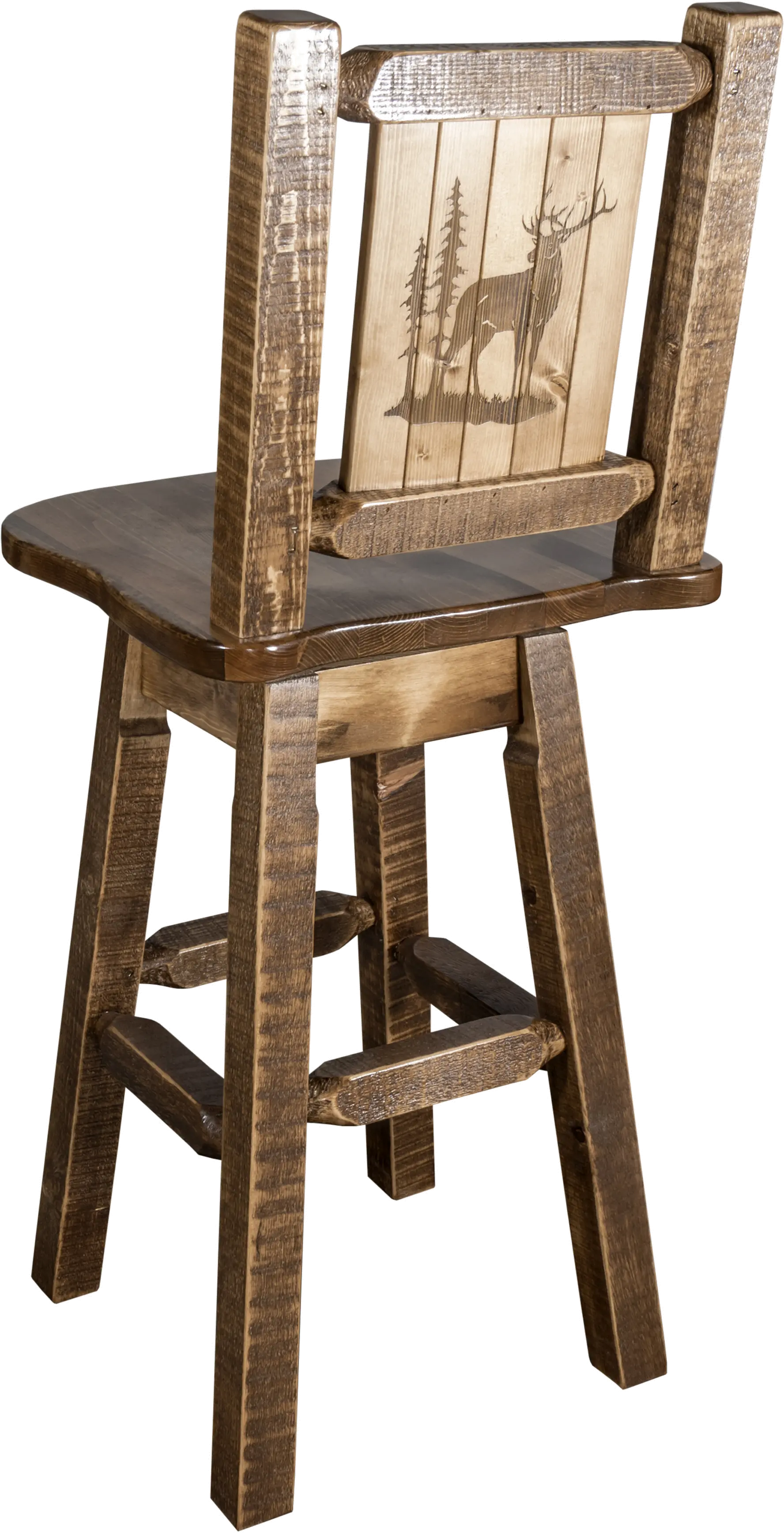 Rustic Swivel Bar Stool with Laser Engraved Elk - Homestead-1