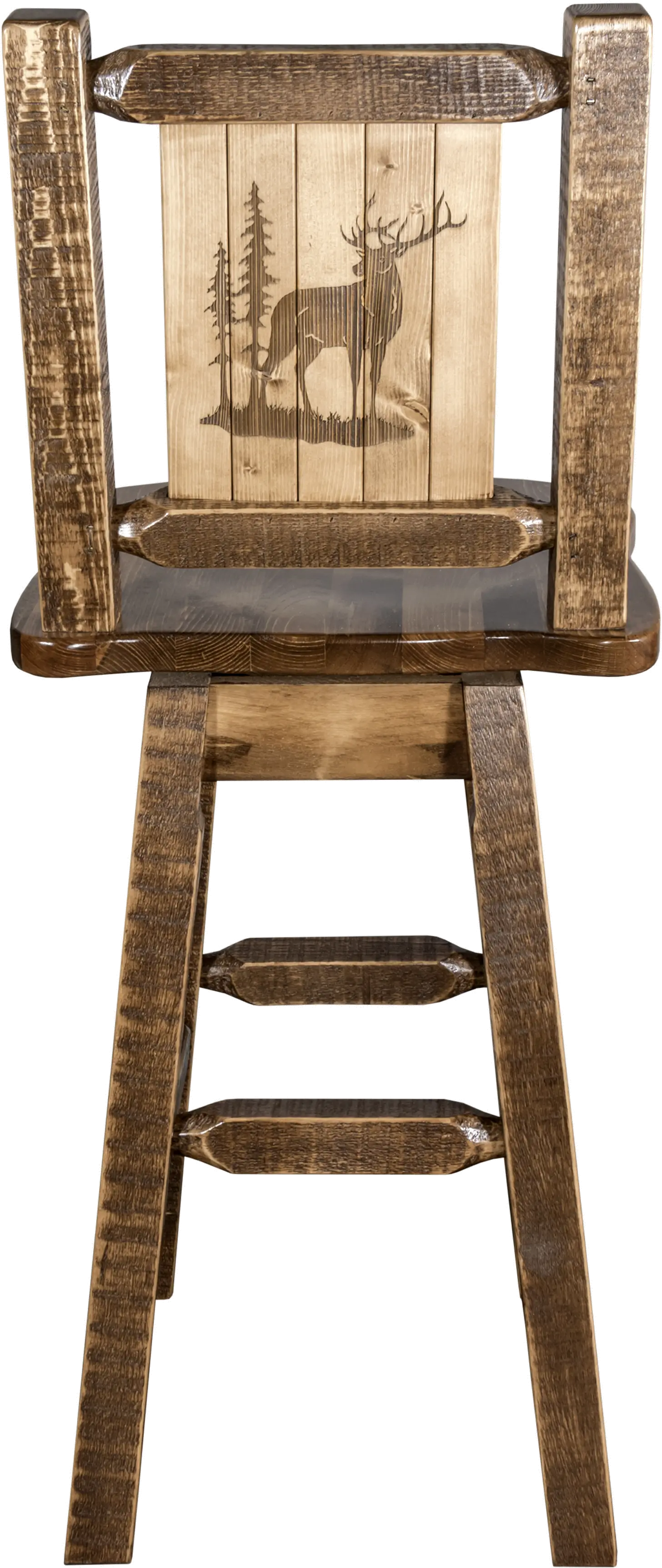 Rustic Swivel Bar Stool with Laser Engraved Elk - Homestead-2
