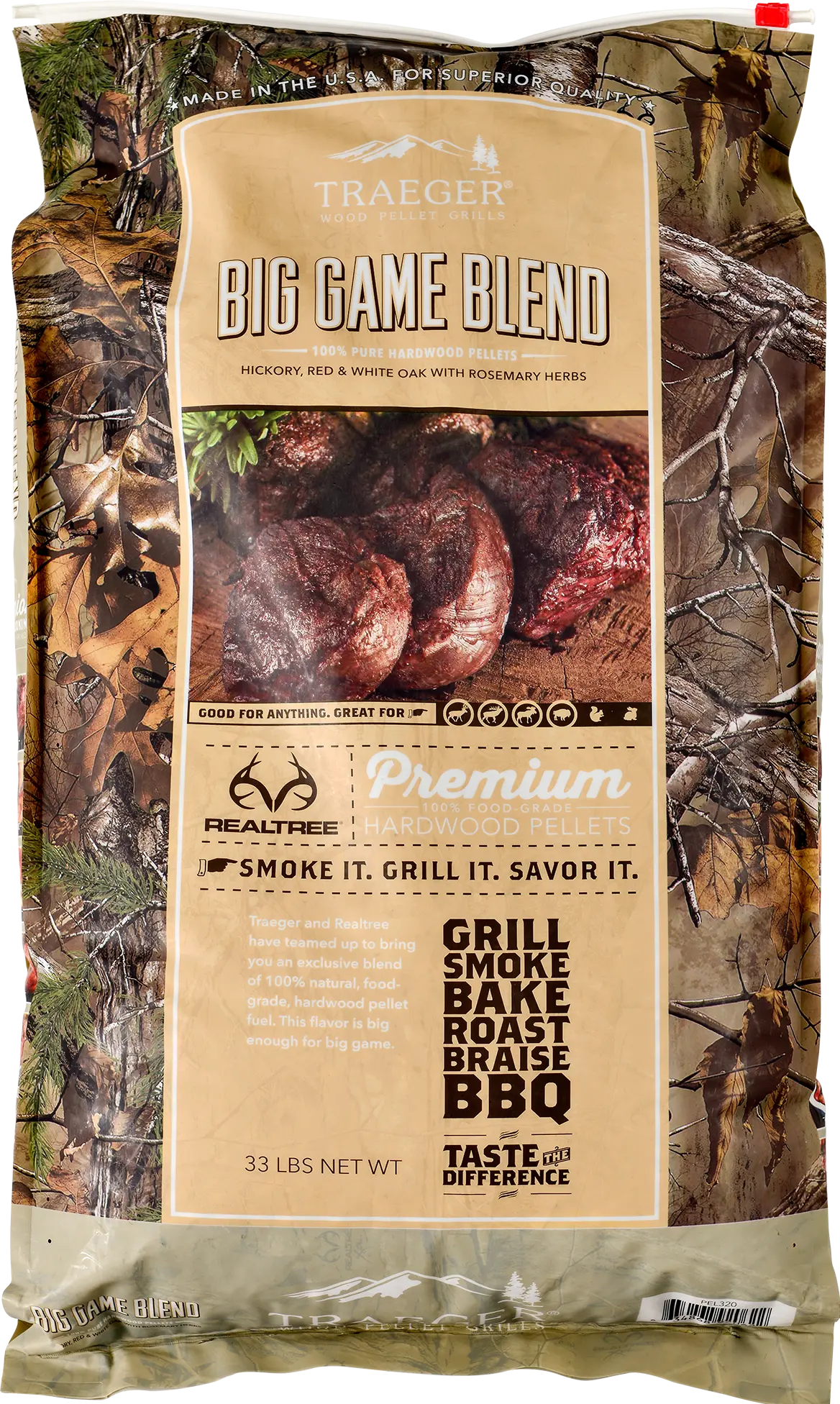 PEL320,BGB_33LBS Traeger Grill Realtree Big Game Blend Pellets 33 lb Bag-1
