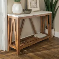 AF52AFTMNW Rustic White Faux-Marble Sofa Table with Walnut Base