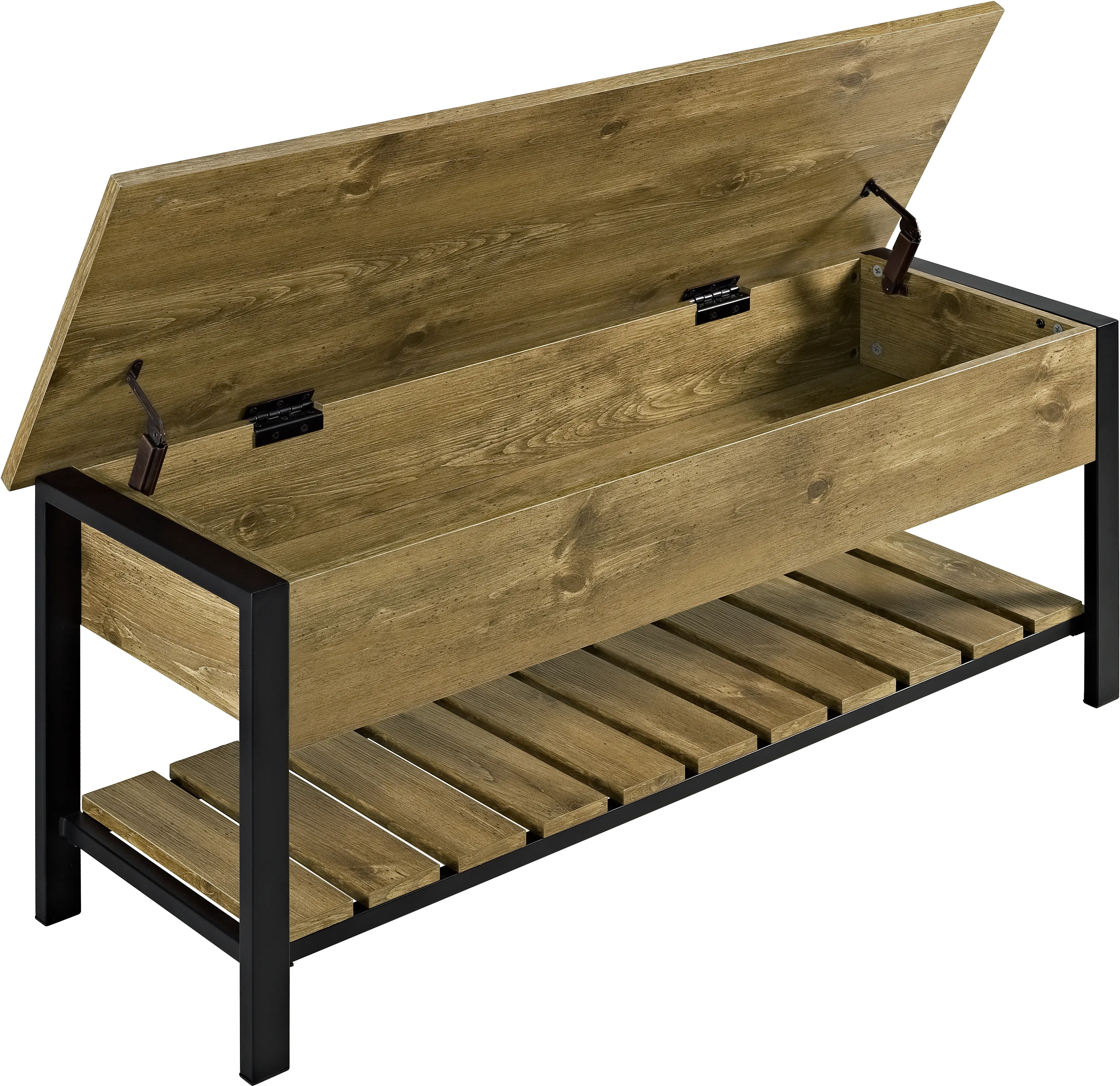 B48PCSBBW Open-Top Barnwood Storage Bench with Shoe Shelf - Walker Edison-1