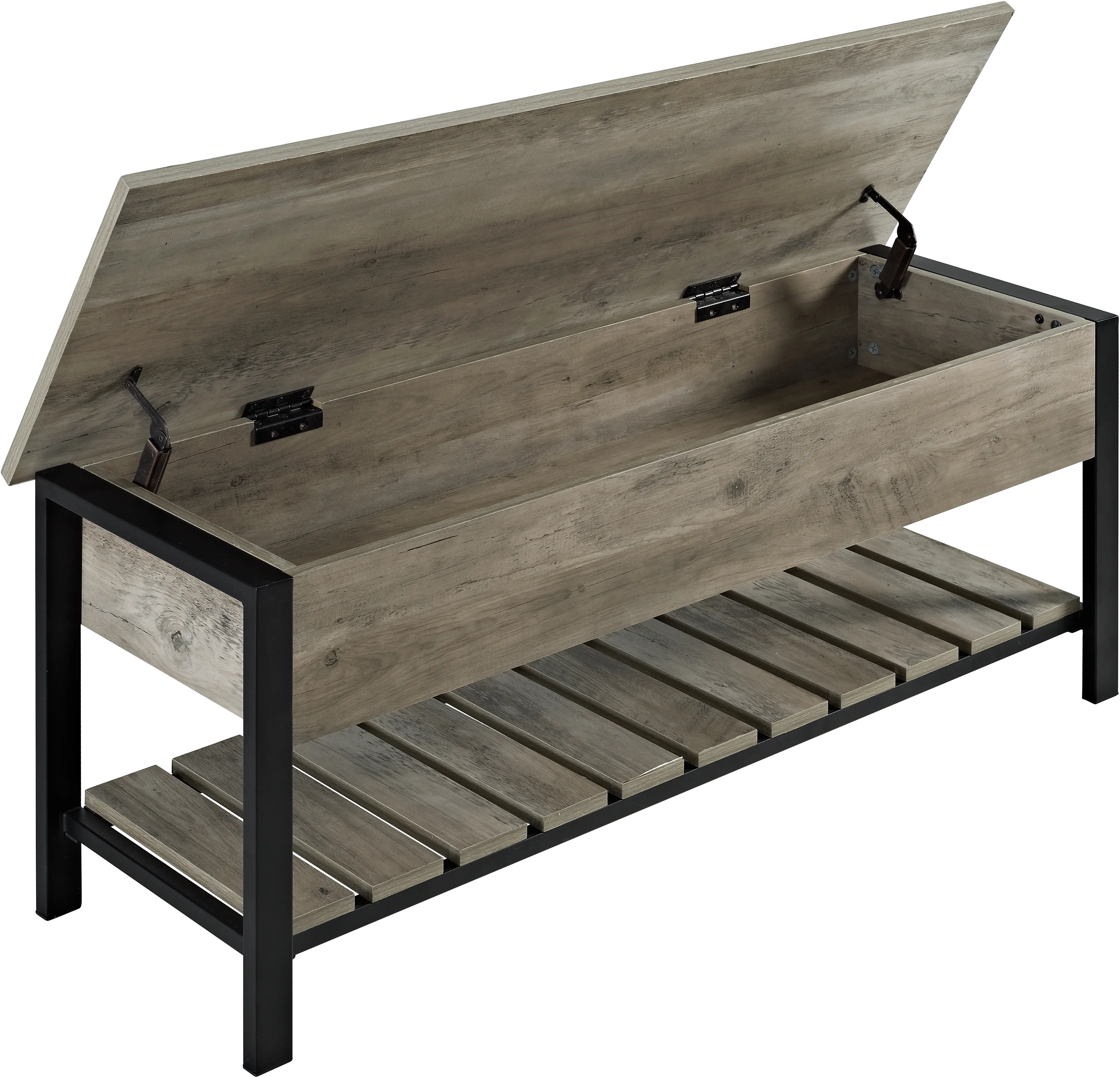 B48PCSBGW Open-Top Gray Wash Storage Bench with Shoe Shelf - Walker Edison-1