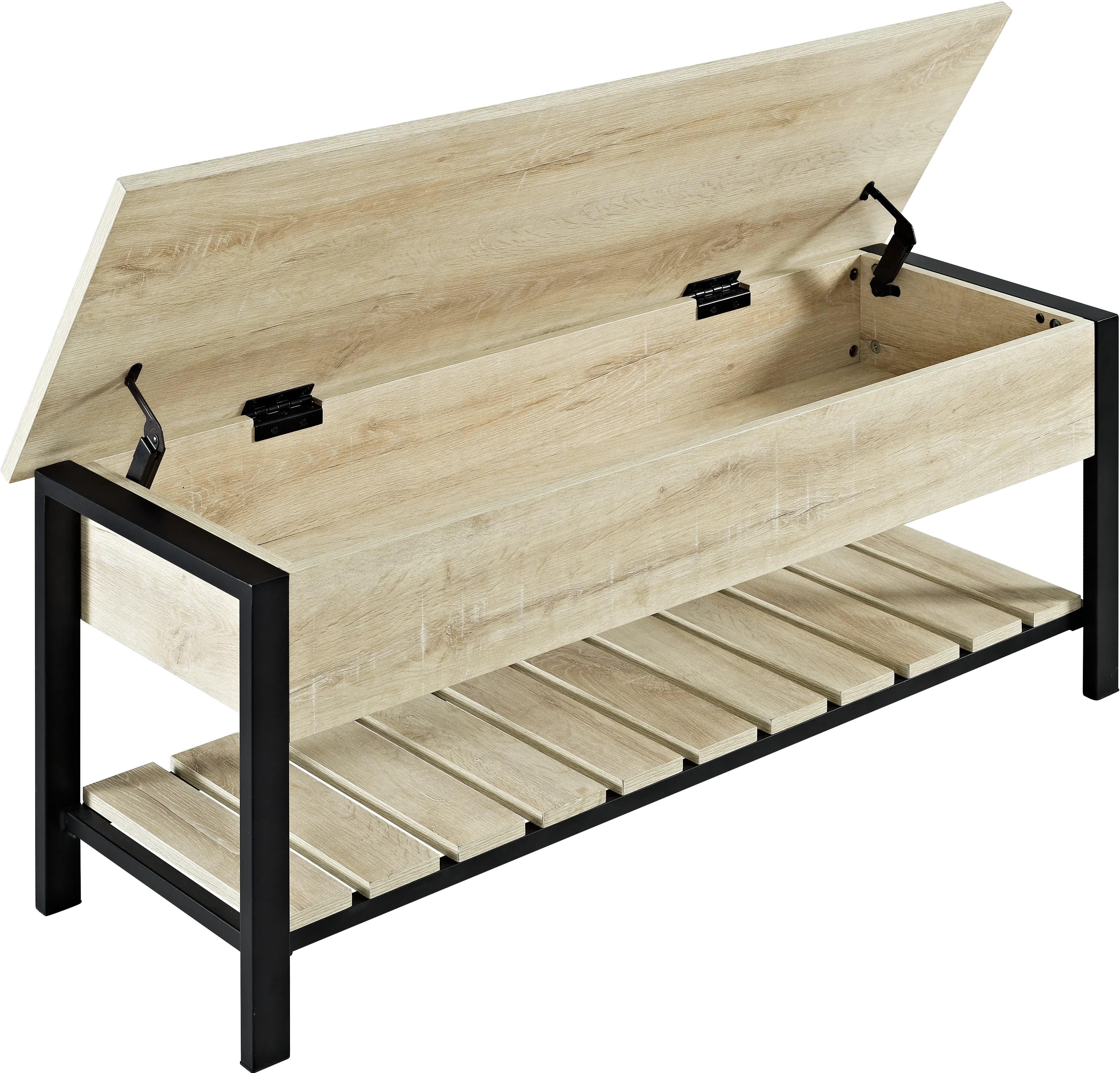 B48PCSBWO Open-Top White Oak Storage Bench with Shoe Shelf - Walker Edison-1