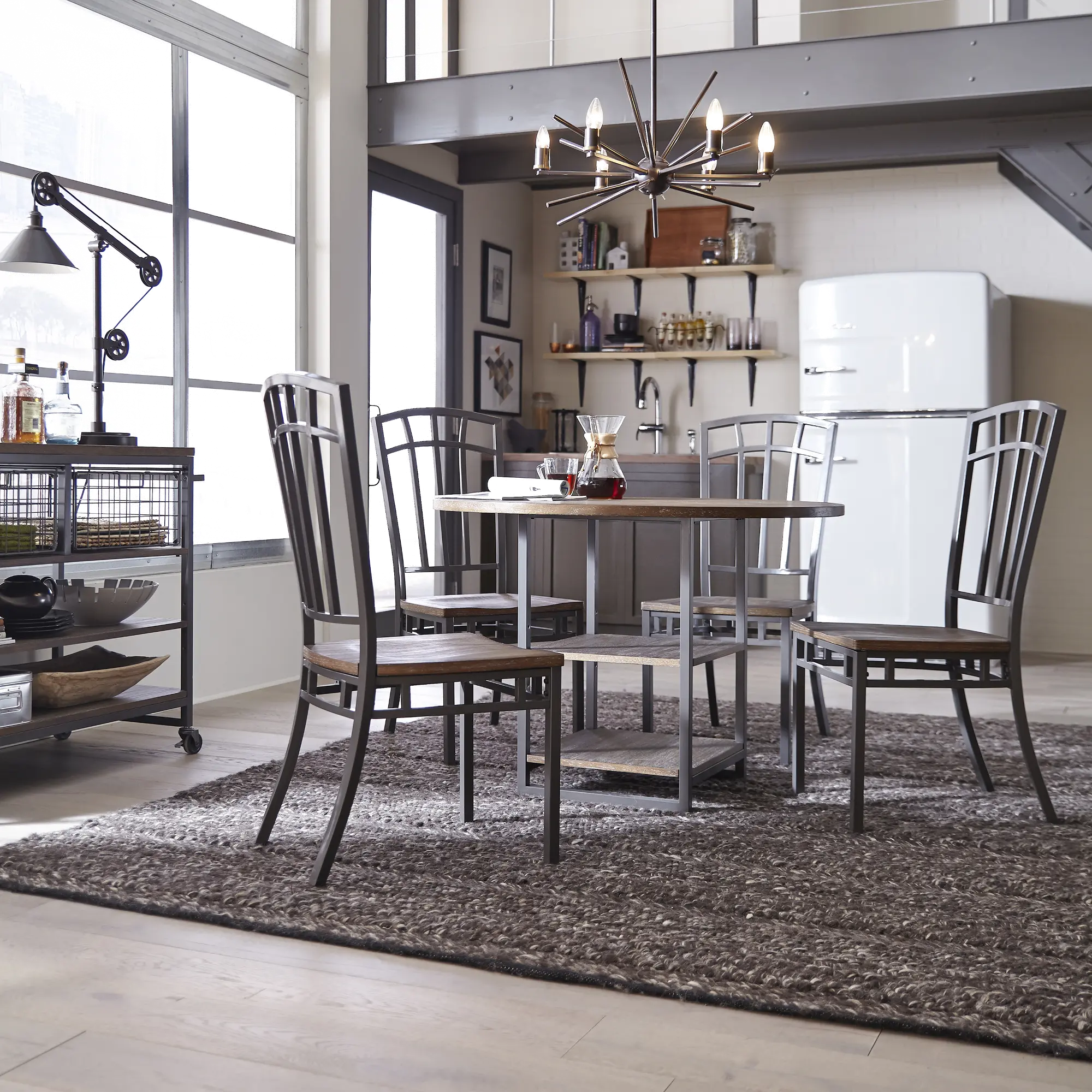 5053-308 Gray Industrial 5 Piece Round Dining Set - Barnside Metro-1