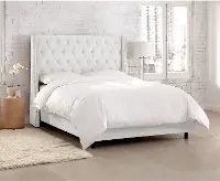 122NBBED-PWVLVWHT Riley Velvet White Flared Wingback Queen Bed - Skyline Furniture