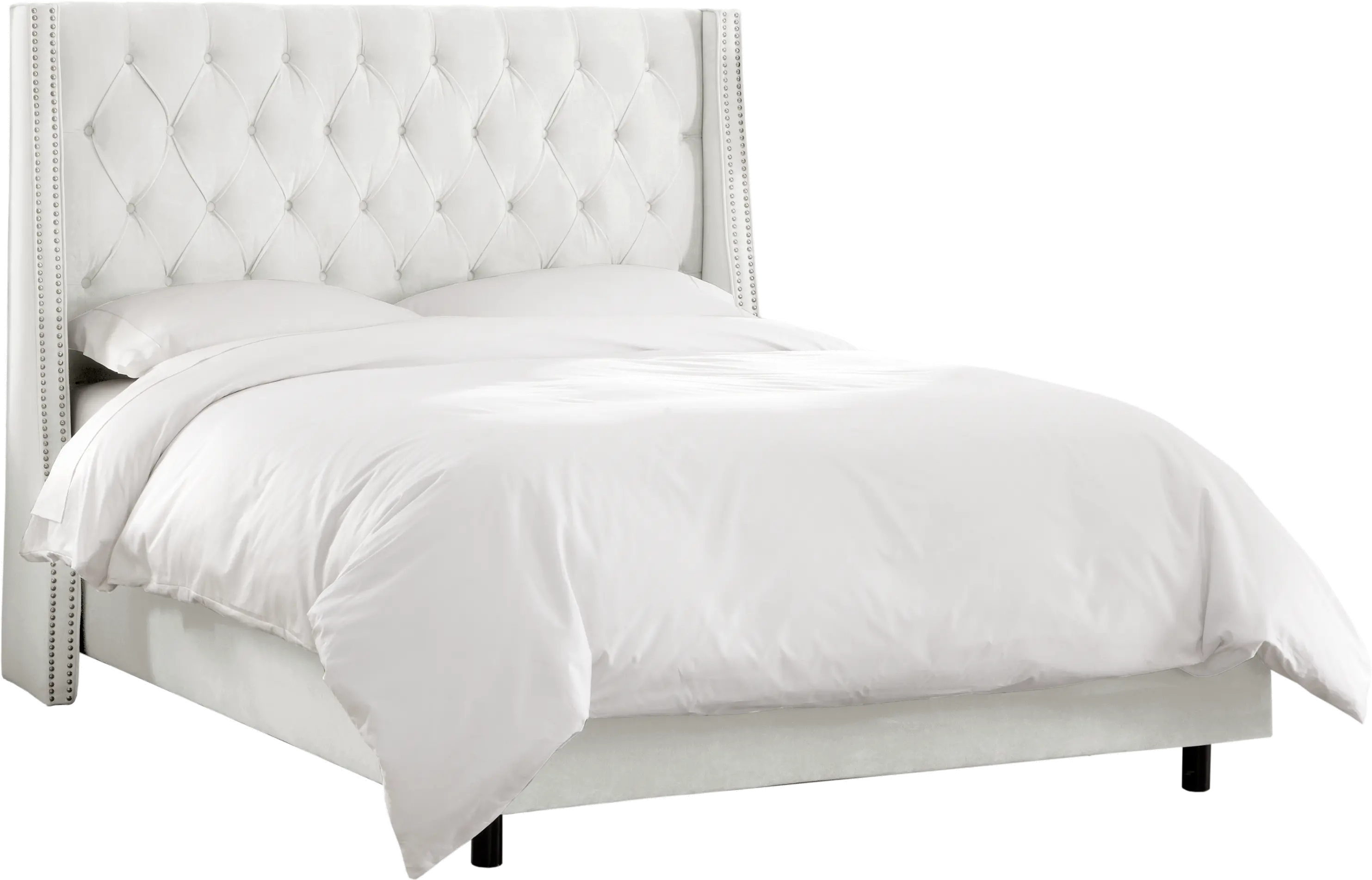 124NBBED-PWVLVWHT Riley Velvet White Flared Wingback California King Bed - Skyline Furniture-3