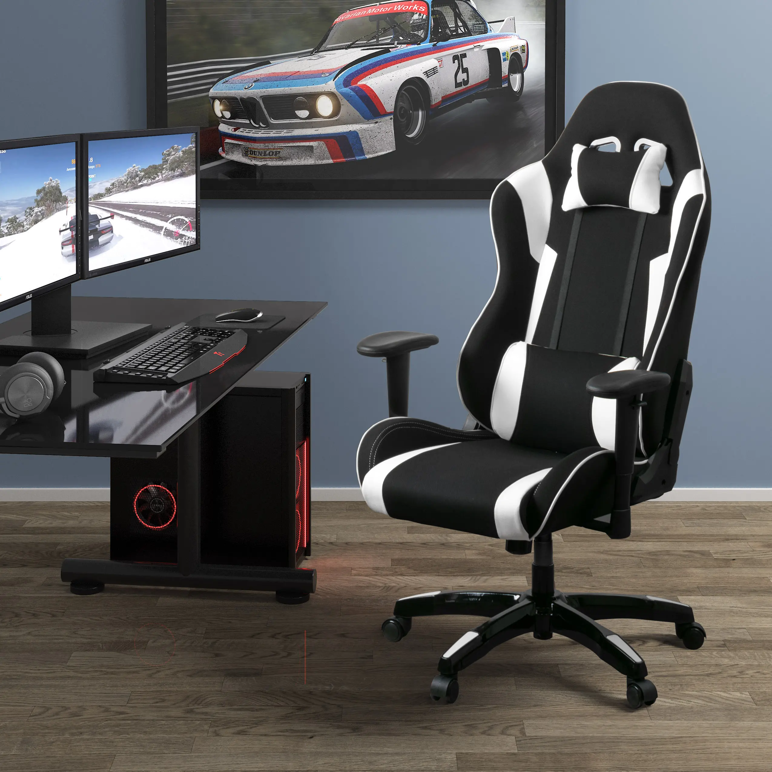Workspace Black and White Gaming Desk Chair-2