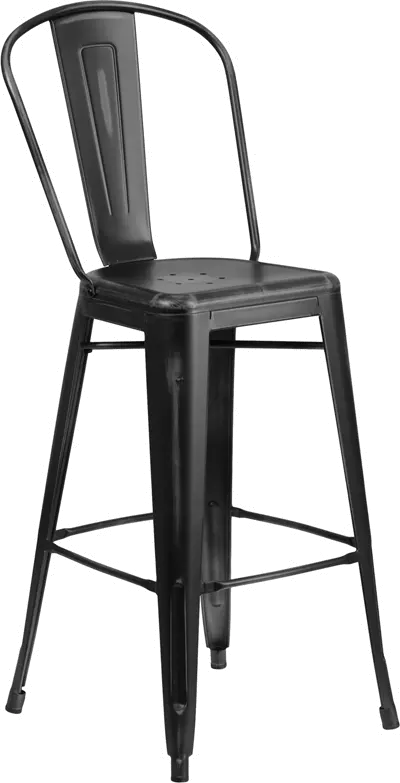 High Back 30  Distressed Black Metal Indoor-Outdoor Bar Stool-1