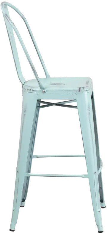 High Back 30  Distressed Blue-Green Metal Indoor-Outdoor Barstool-2