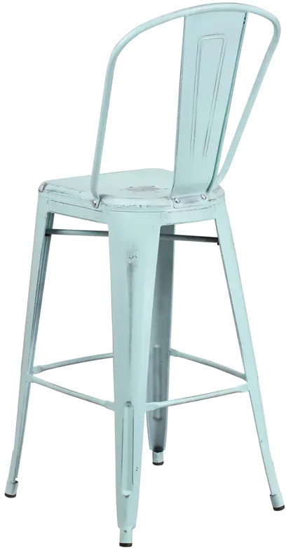 High Back 30  Distressed Blue-Green Metal Indoor-Outdoor Barstool-3
