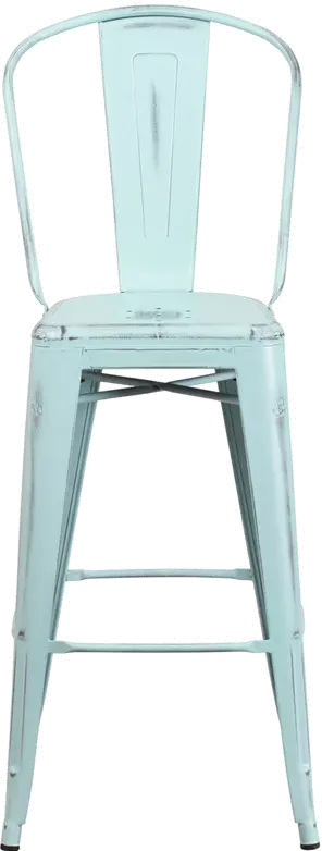 High Back 30  Distressed Blue-Green Metal Indoor-Outdoor Barstool-4