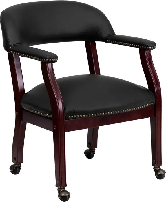 Black Leather Accent Chair with Casters-1