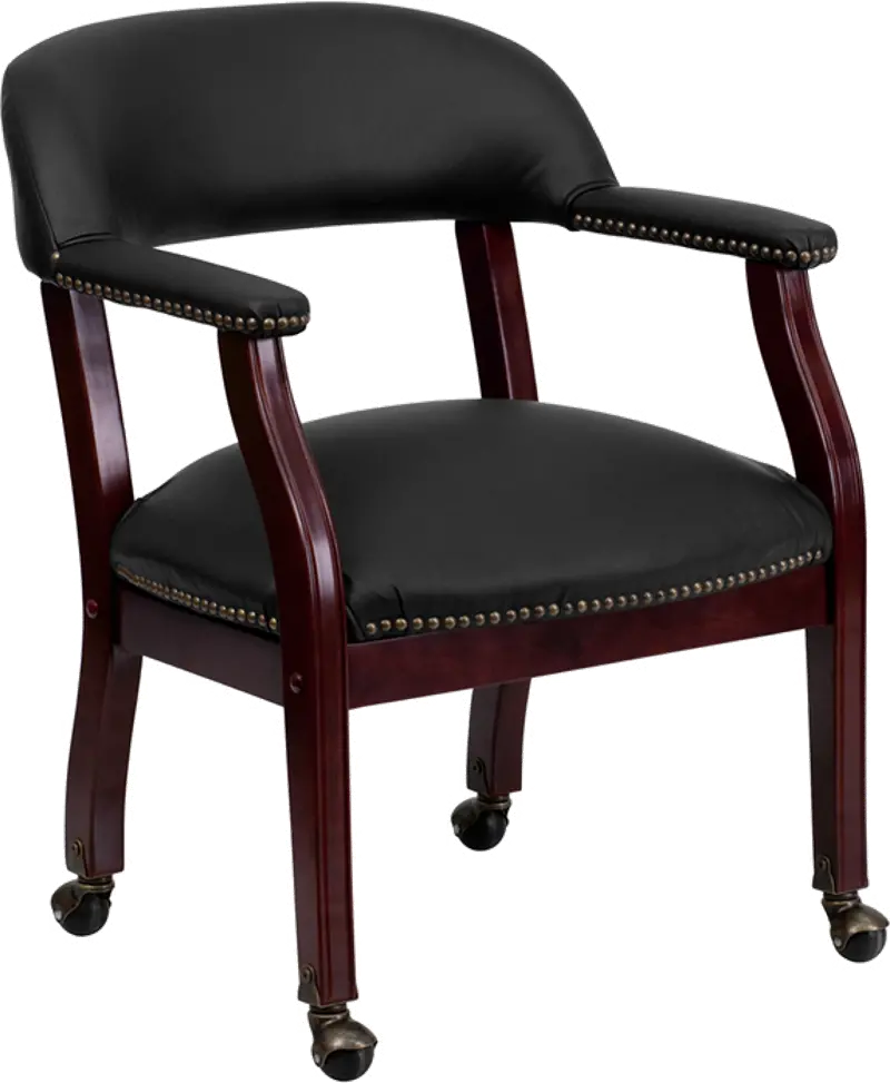 Black Leather Accent Chair with Casters