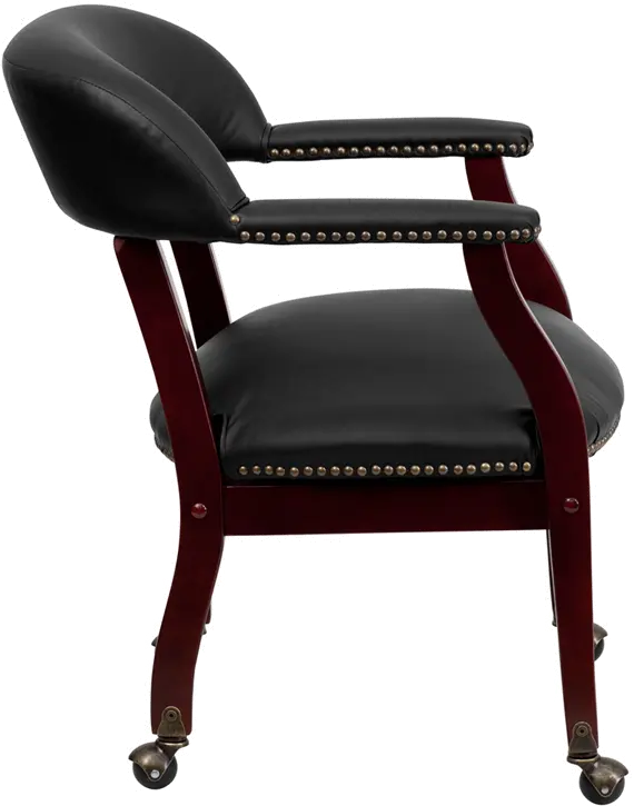 Black Leather Accent Chair with Casters-2