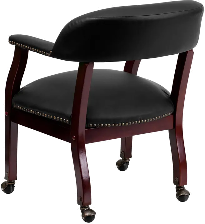 Black Leather Accent Chair with Casters-3