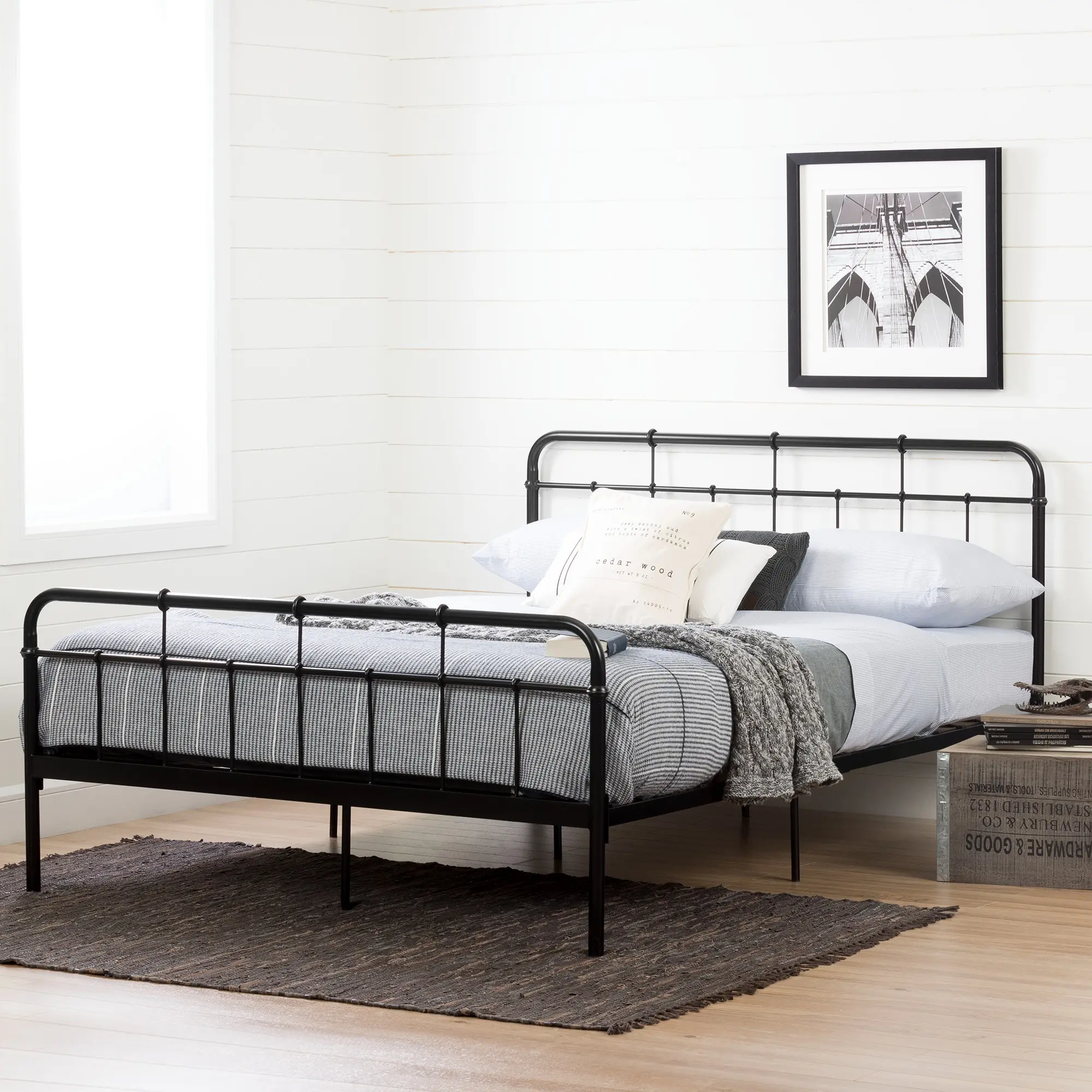 11683 Versa Black Industrial Metal Queen Platform Bed - South Shore-2